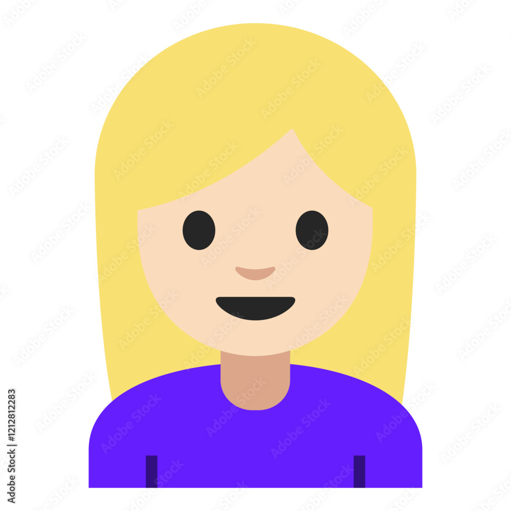 Cartoon Illustration of Smiling Person with Blonde Hair in Purple Shirt Isolated on White Background, Clipart Cartoon Illustration of Smiling Person with Blonde Hair in Purple Shirt Isolated on White Background, Clipart