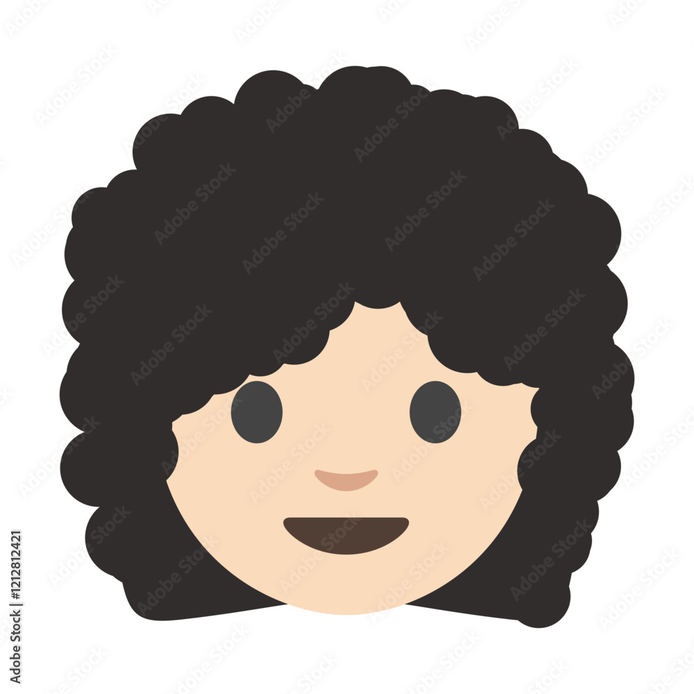 Cartoon Clipart Illustration of Smiling Face with Curly Hair Isolated on White Background Cartoon Clipart Illustration of Smiling Face with Curly Hair Isolated on White Background