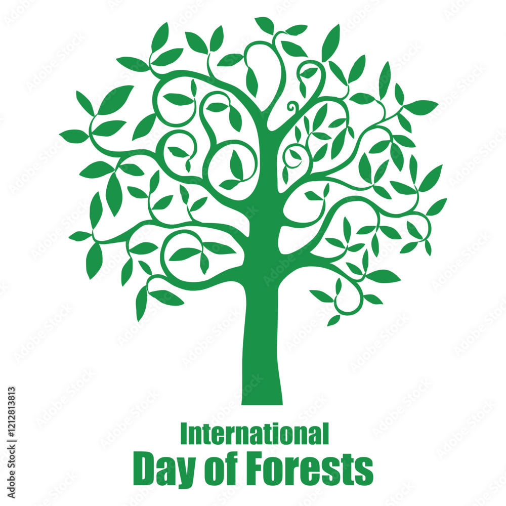 Obraz premium International Day of Forest. Green Tree isolated on a white background. Vector Illustration