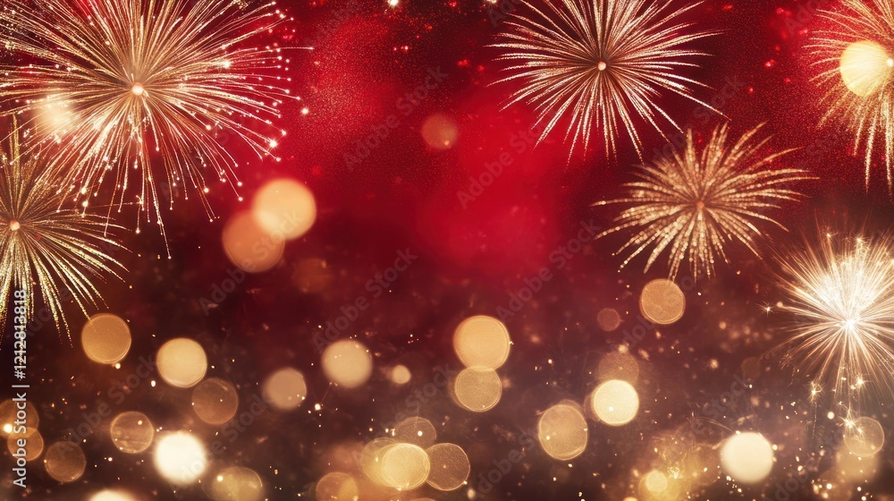 Spectacular Festive Fireworks Display: A Red and Gold Celebration Spectacular Festive Fireworks Display: A Red and Gold Celebration