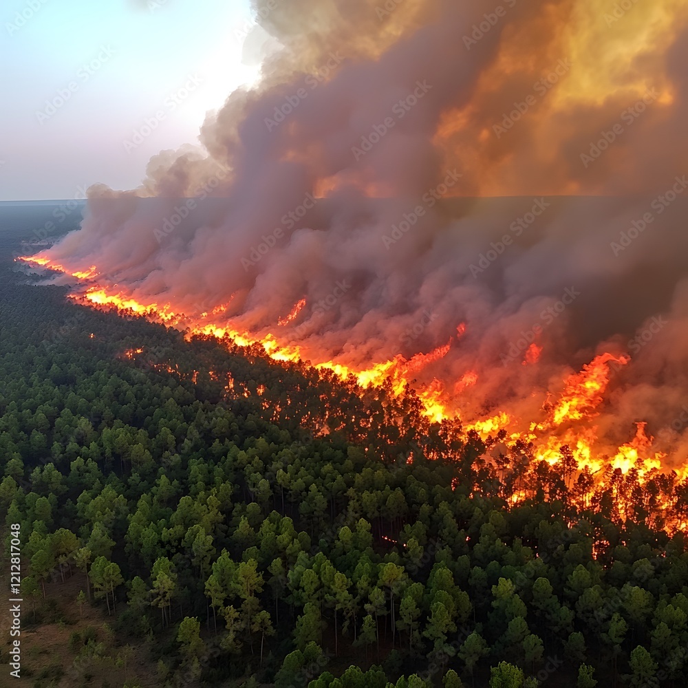 Aerial view of wildfire consuming forest. Environmental disaster image Aerial view of wildfire consuming forest. Environmental disaster image