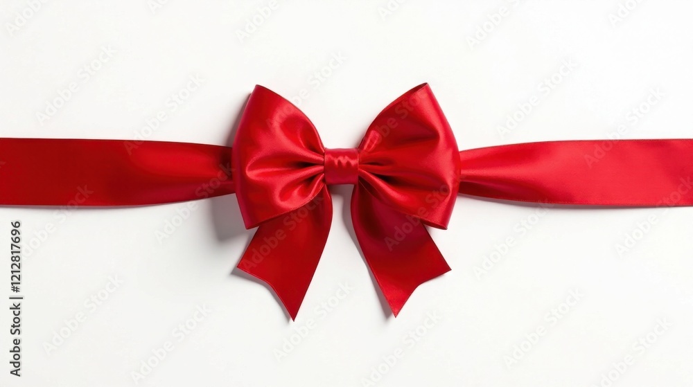 A vibrant red satin ribbon tied in a classic bow, elegantly presented on a pristine white backdrop, perfect for celebratory occasions or as a decorative element. A vibrant red satin ribbon tied in a classic bow, elegantly presented on a pristine white backdrop, perfect for celebratory occasions or as a decorative element.