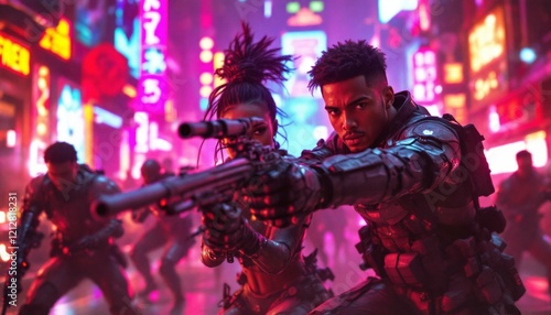 Cyberpunk Action Figures Ready to Fight in a Neon-Lit City
