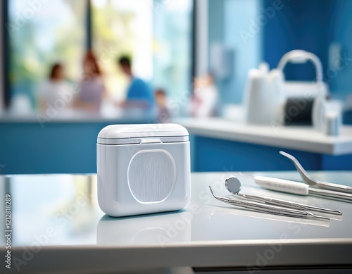 White dental floss container in a modern clinic photo