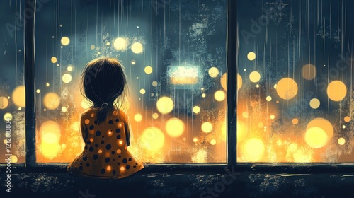 Girl Window Rain Night City Lights Loneliness