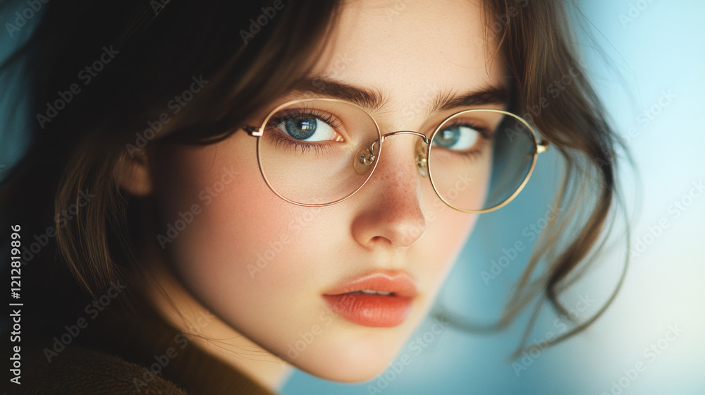 Portrait of Young Caucasian Female with Glasses and Blue Eyes in Natural Light Portrait of Young Caucasian Female with Glasses and Blue Eyes in Natural Light