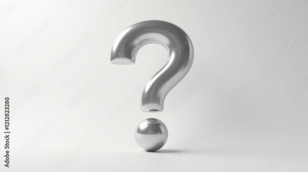 Metallic Question Mark with Sphere Base Enigma of Inquiry and Reflective Surface Metallic Question Mark with Sphere Base Enigma of Inquiry and Reflective Surface