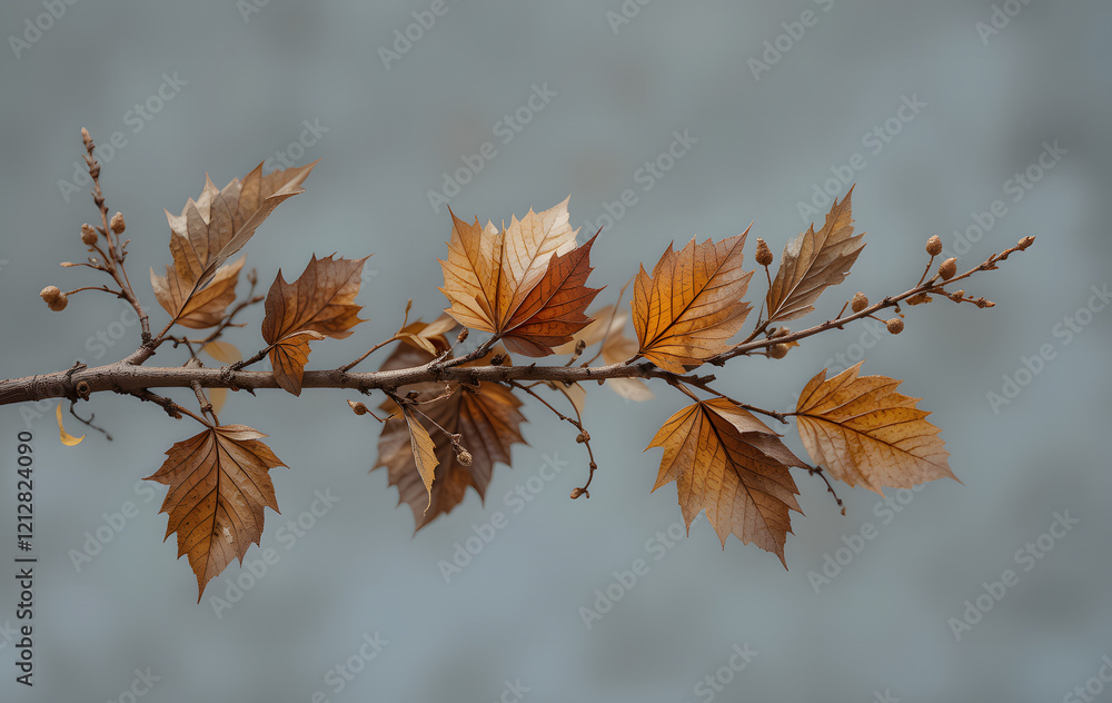 autumnal twig branch with brown dry leaves isolated autumnal twig branch with brown dry leaves isolated