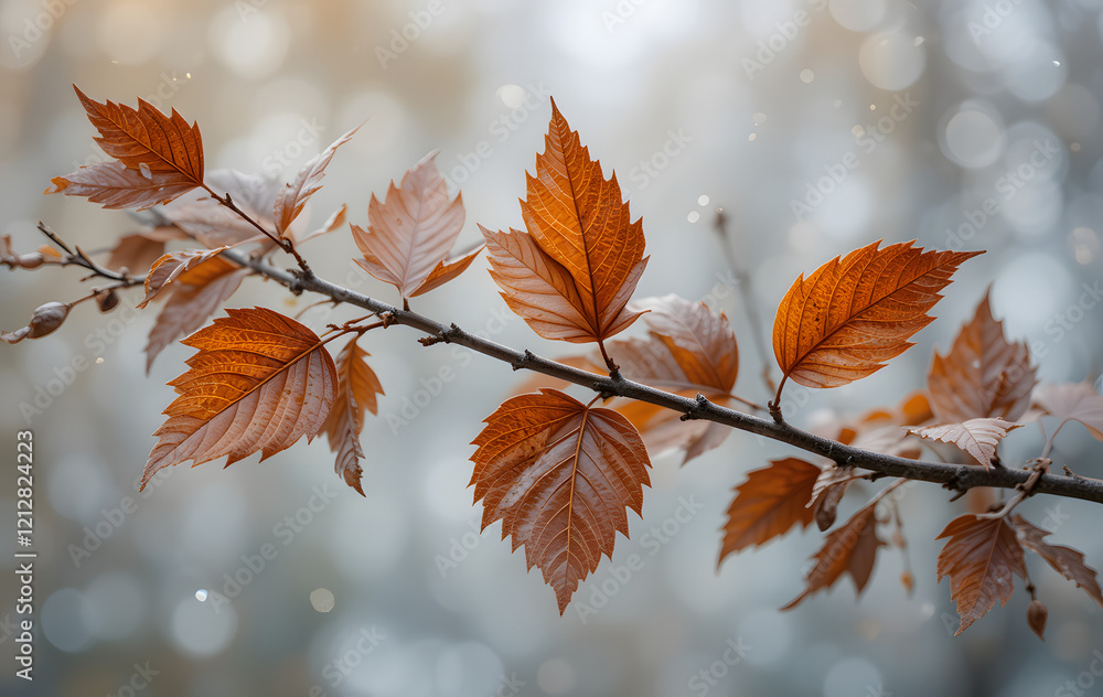 autumnal twig branch with brown dry leaves isolated autumnal twig branch with brown dry leaves isolated