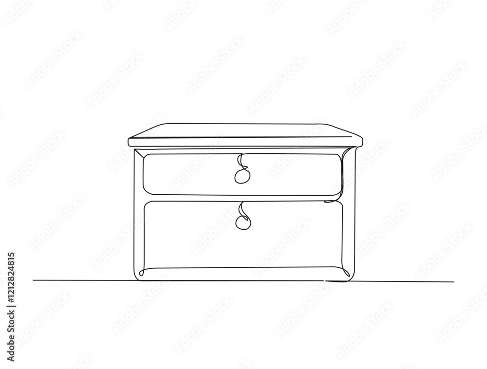 Continuous one line drawing of nightstand bed table - interior furniture. Side table with drawer in single line draw illustration. Editable stroke. Continuous one line drawing of nightstand bed table - interior furniture. Side table with drawer in single line draw illustration. Editable stroke.