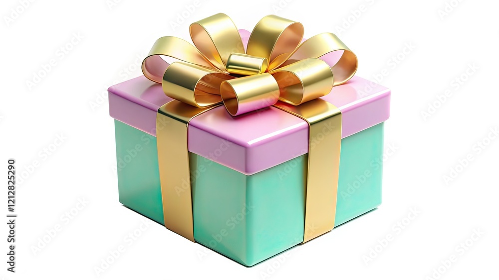 Pastel Gift Box Gold Ribbon 3D Render Pastel Gift Box Gold Ribbon 3D Render