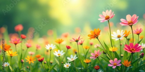 Wallpaper Mural Vibrant Field of Colorful Blossoms Basking in Gentle Sunlight, a Serene and Peaceful Spring Meadow Scene Torontodigital.ca