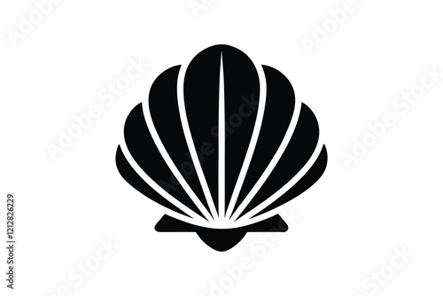 seashell silhouette, Illustration of a seashell on a black background, marine design  
