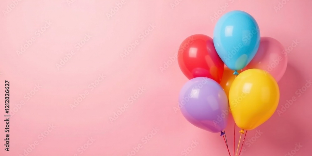 A cluster of vibrant, colorful party balloons on a soft pink background, perfect for celebratory occasions A cluster of vibrant, colorful party balloons on a soft pink background, perfect for celebratory occasions