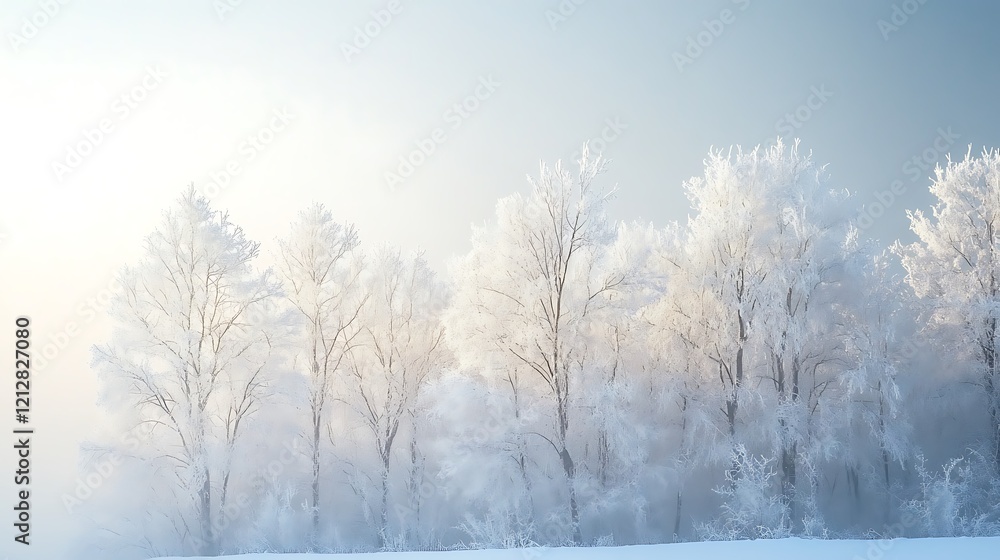 Frost Covered Trees In A Winter Foggy Landscape Frost Covered Trees In A Winter Foggy Landscape
