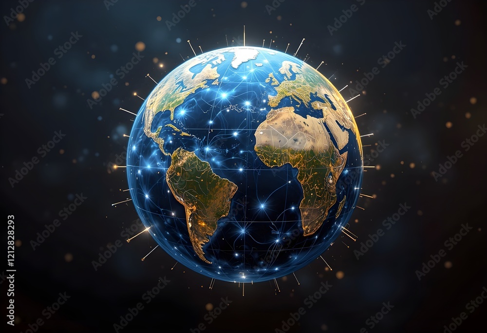 Obraz premium Flat figure of a globe with digital connections