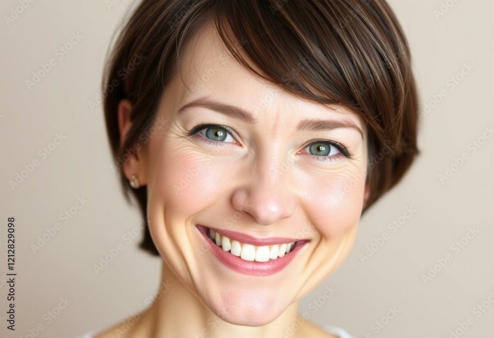 Portrait of a smiling woman with short hair and neutral background Portrait of a smiling woman with short hair and neutral background