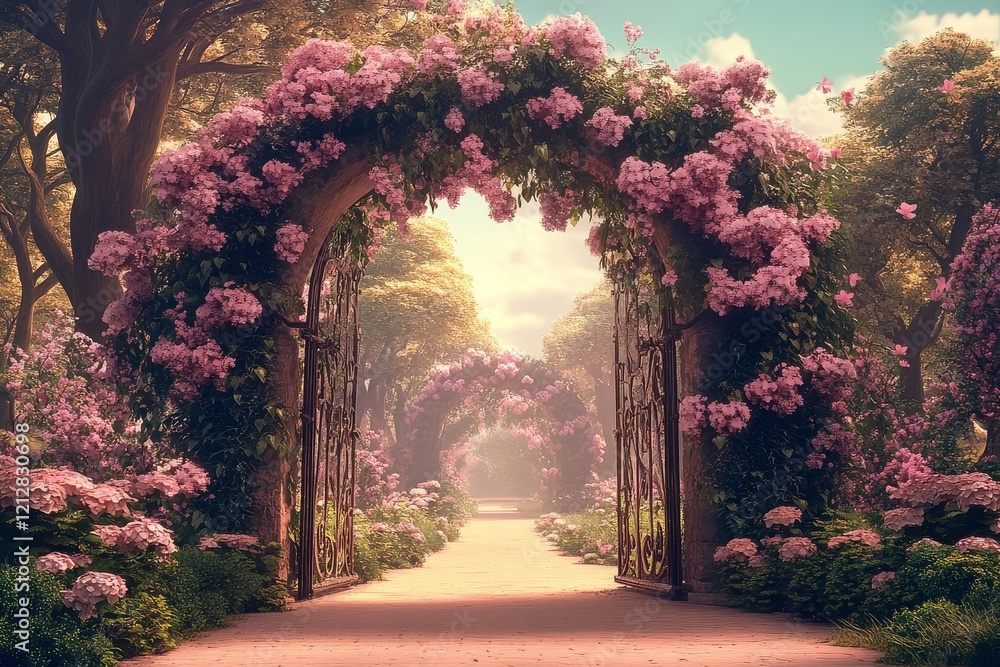 Intricate Ivy-Covered Gate Leading to a Mystical Garden Intricate Ivy-Covered Gate Leading to a Mystical Garden
