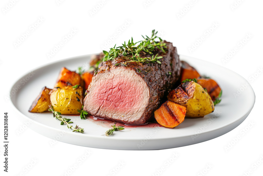Pork steaks very rare, white background. Generative Ai Pork steaks very rare, white background. Generative Ai
