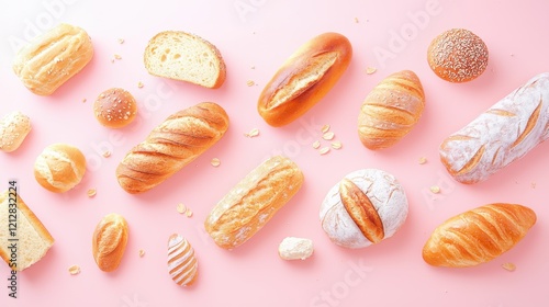 Wallpaper Mural Assorted Fresh Breads Over Light Pink Background for Food Photography Torontodigital.ca