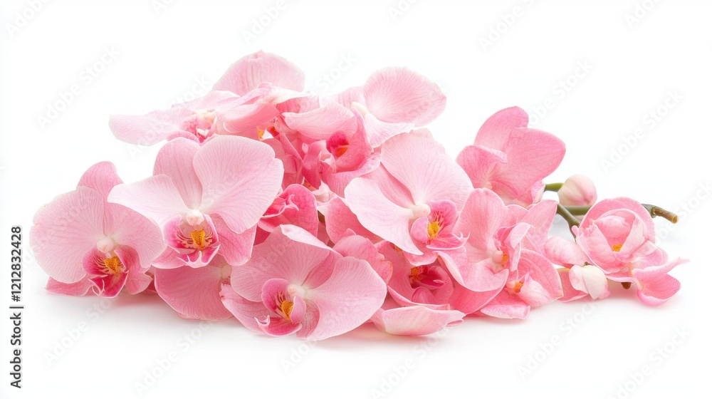Delicate Pink Orchid Flowers Display on Soft White Background Delicate Pink Orchid Flowers Display on Soft White Background
