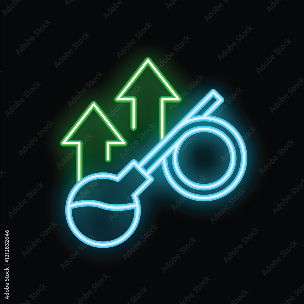 Neon sign illuminating fitness progress with a kettlebell and increasing arrows, perfect for gym and fitness concepts Neon sign illuminating fitness progress with a kettlebell and increasing arrows, perfect for gym and fitness concepts