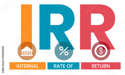 IRR - internal rate of return. acronym business concept. vector illustration concept with keywords and icons. lettering illustration with icons for web banner, flyer, landing page, presentation