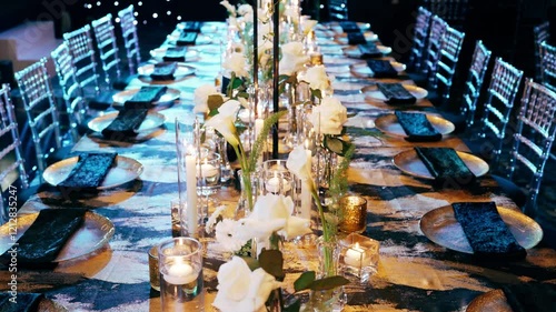 Wedding reception dinner decorations. Full HD video