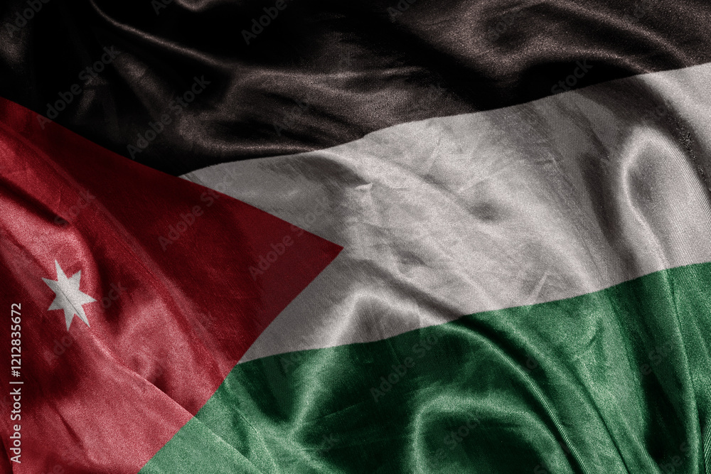 Φωτογραφία shine waving colorful realistic national flag of jordan .