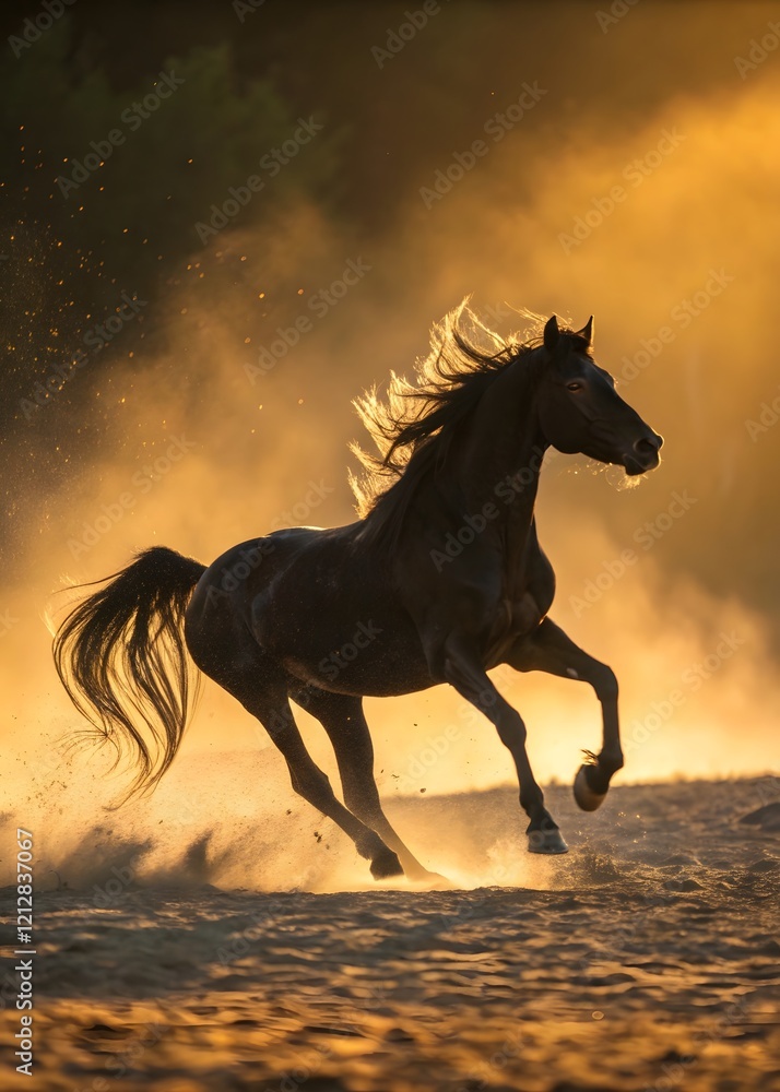 horse running in the sunset horse running in the sunset