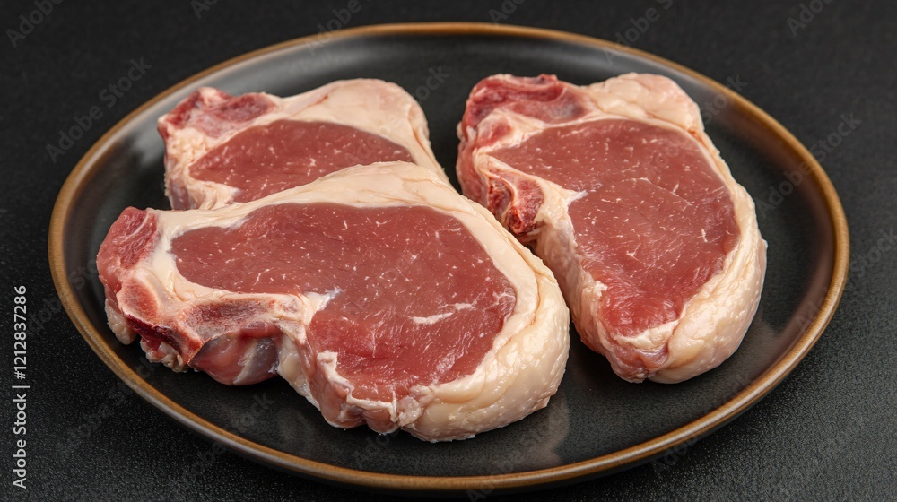 Raw Lamb Chops on Dark Plate Closeup Photography Raw Lamb Chops on Dark Plate Closeup Photography
