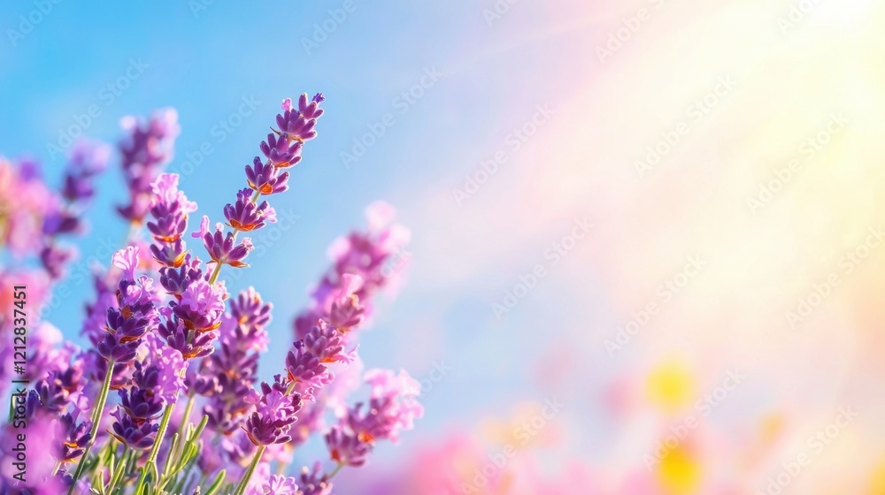 Obraz premium Beautiful Lavender Flowers in Bloom Under a Bright Blue Sky