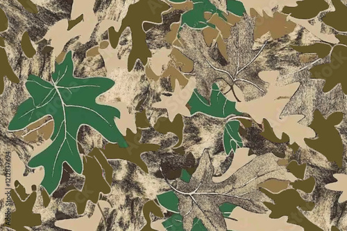 Camouflage seamless pattern. Forest real tree camouflage design. Hunting camouflage.