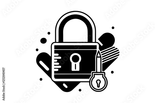 Lock Icon with Paint Stroke Outline on White Background