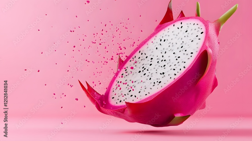 Falling Dragon fruit slice, Cutout. Falling Dragon fruit slice, Cutout.