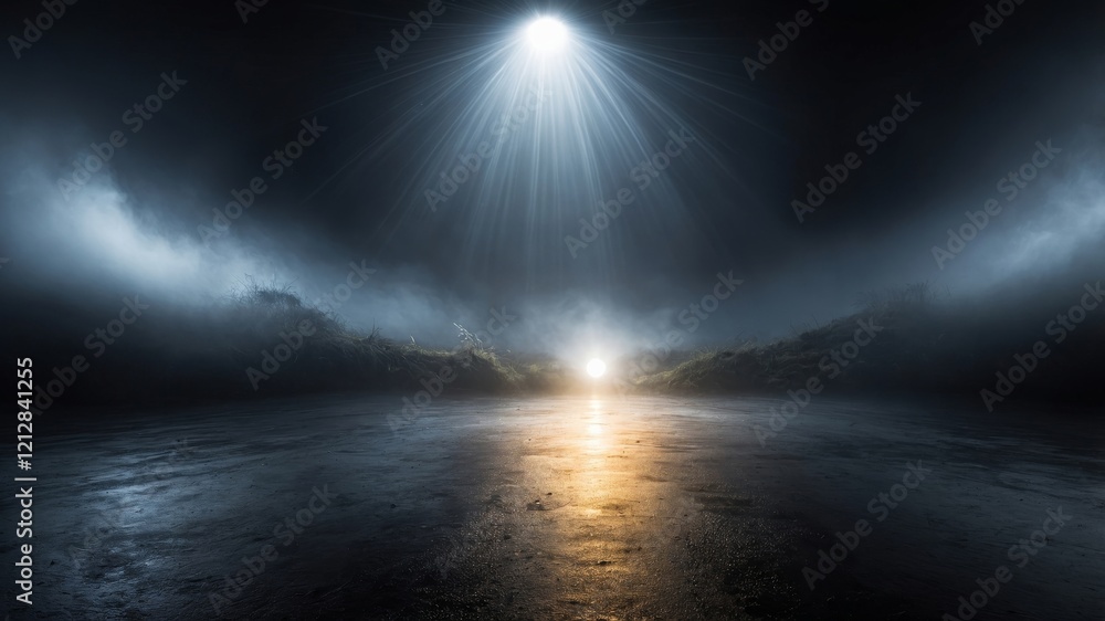 Enigmatic spotlight in a misty environment Enigmatic spotlight in a misty environment