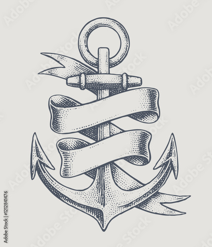 Anchor with a ribbon scroll wrapped around it.