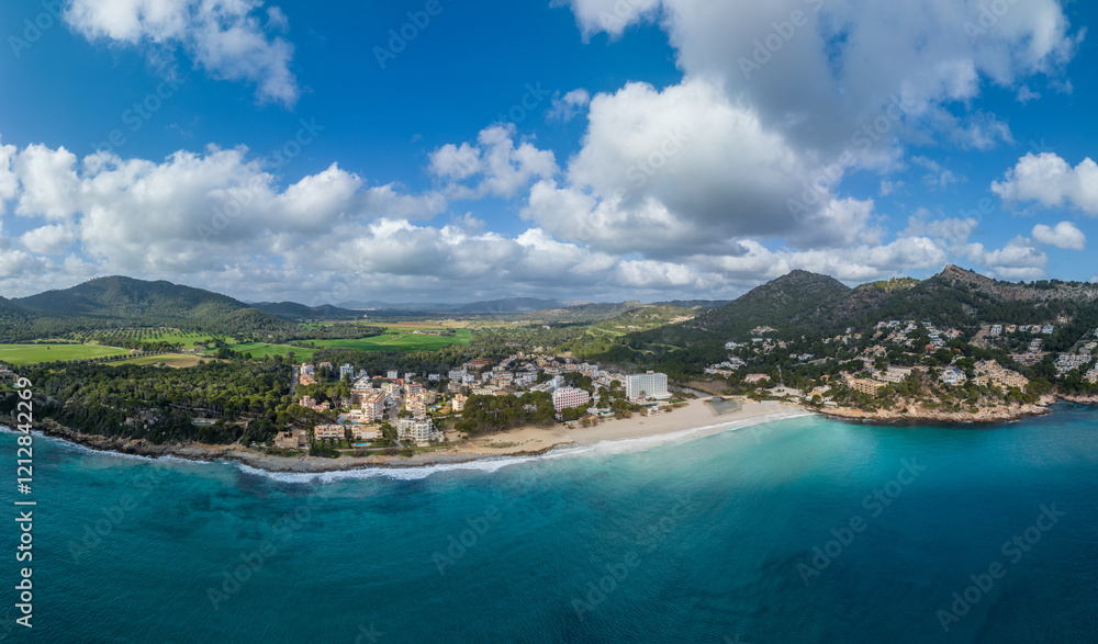 Aerial View , Cuevas de Arta and Platja de Canyamel, Capdepera, Mallorca, Balearic Islands, Spain Aerial View , Cuevas de Arta and Platja de Canyamel, Capdepera, Mallorca, Balearic Islands, Spain
