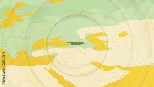 Abstract Map of Georgia and Surrounding Regions with Circular Patterns.