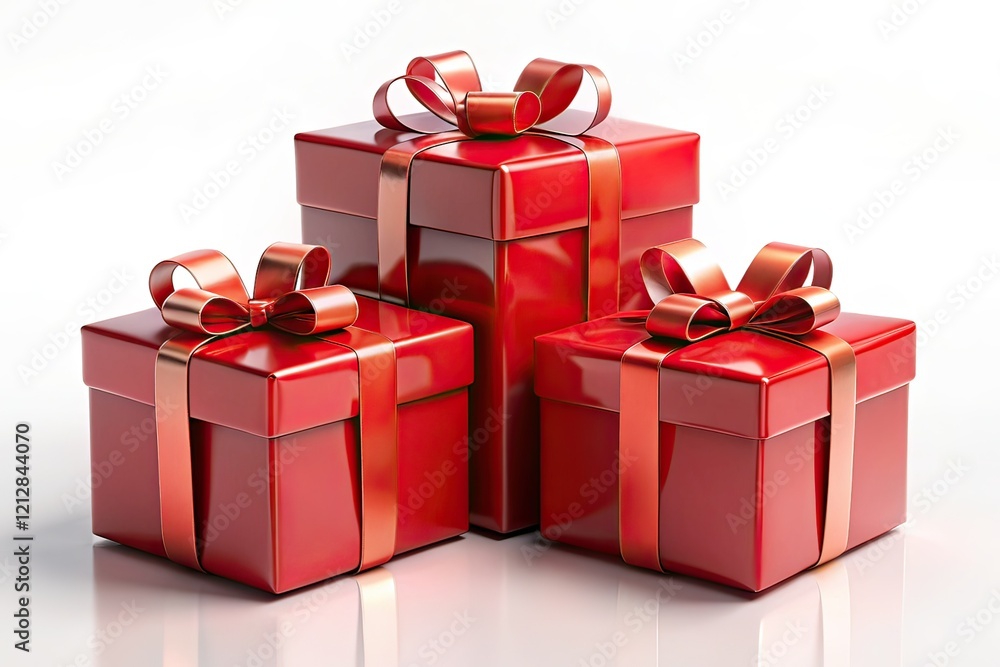 Red Gift Boxes Stacked - 3D Rendering, Copy Space Red Gift Boxes Stacked - 3D Rendering, Copy Space