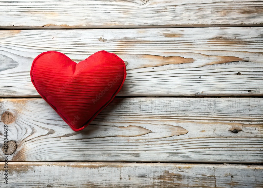Red Heart Cushion on Weathered Wood - Valentine's Day Love Red Heart Cushion on Weathered Wood - Valentine's Day Love