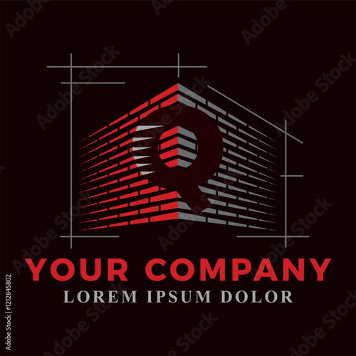 Brick laying construction combined with initial letter Q logo design. Construction logo design template 