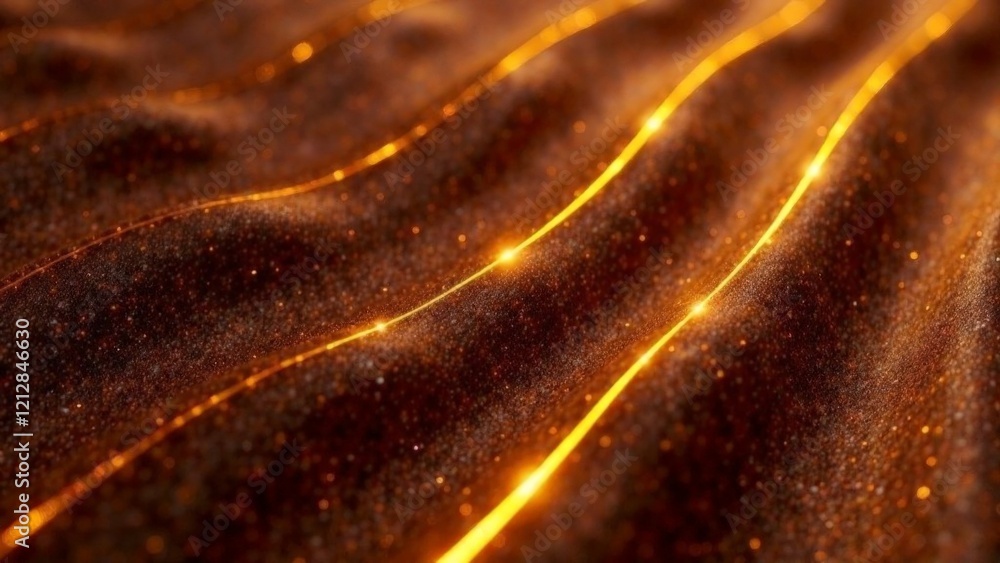 A close up of a gold fabric with a shiny, glittery appearance. The fabric is folded and has a wave-like pattern A close up of a gold fabric with a shiny, glittery appearance. The fabric is folded and has a wave-like pattern