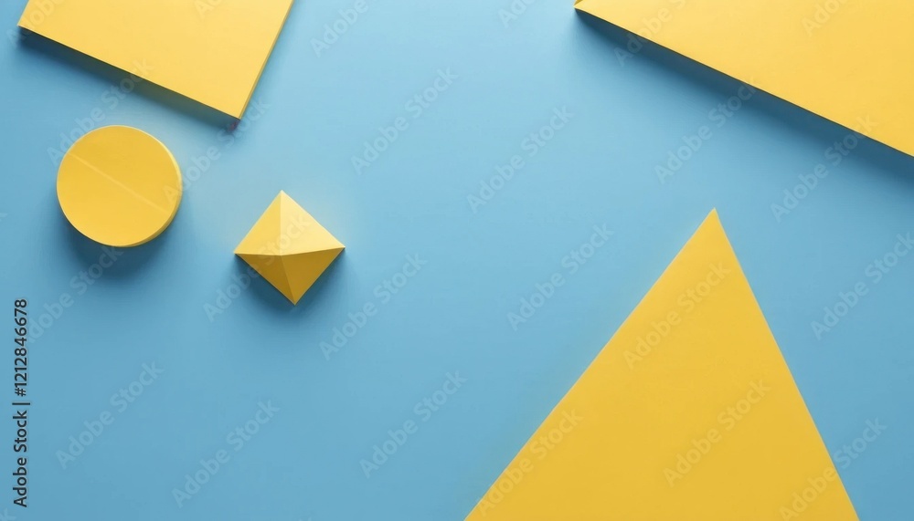 Abstract geometric composition with yellow shapes on blue background, perfect for modern design projects Abstract geometric composition with yellow shapes on blue background, perfect for modern design projects