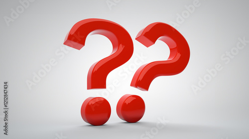 Two Red 3D Question Marks Isolated on White Background