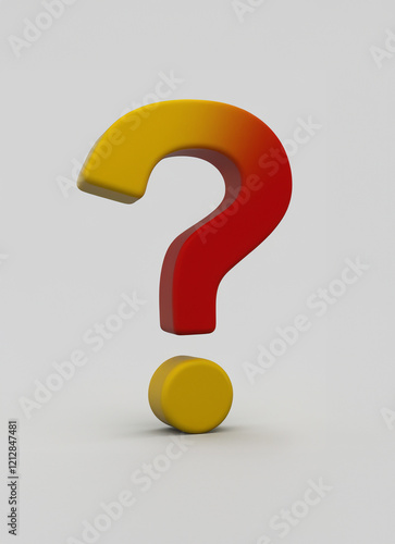 Yellow and Red Gradient 3D Question Mark Isolated on Light Background