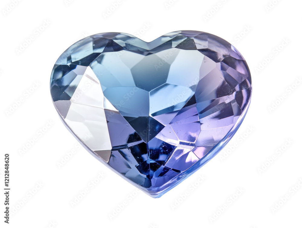 The image shows a close up of a heart shaped gemstone with a blue and purple gradient, exhibiting exceptional brilliance and clarity. The image shows a close up of a heart shaped gemstone with a blue and purple gradient, exhibiting exceptional brilliance and clarity.
