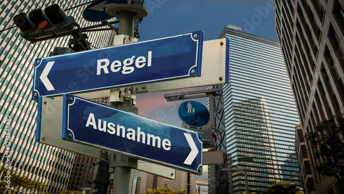 Fotografie Signposts the direct way to Rule vs Exception