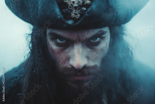 A pirate captain with a wiry beard on his pirate ship ai generative photo