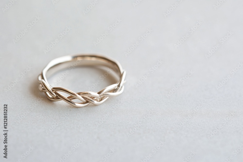 Artisan wire ring showcases intricate loops and unique craftsmanship on soft gray backdrop Artisan wire ring showcases intricate loops and unique craftsmanship on soft gray backdrop